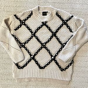 Cliche Womens Ivory And Black Open Stitch Sweater Size S